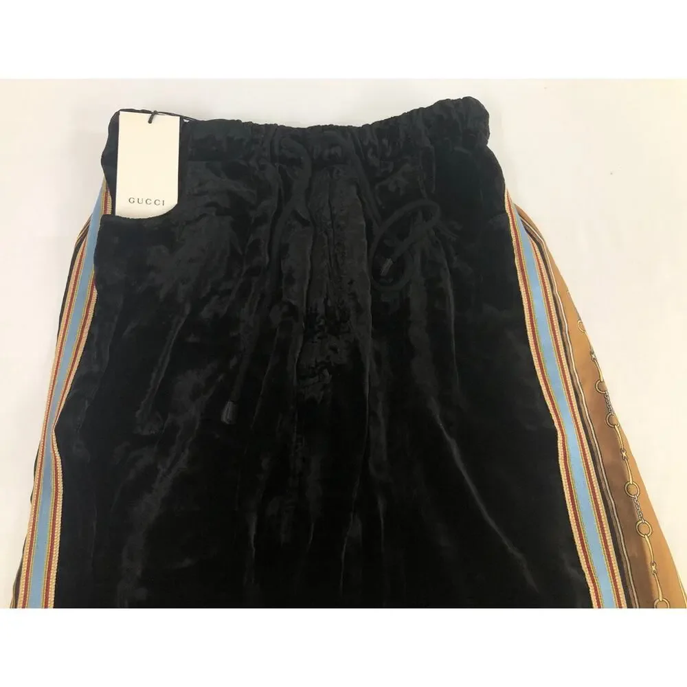 NWT Gucci Bi-Material Velvet/Silk Horsebit Logo Striped Joggers Size 32 $2800.00